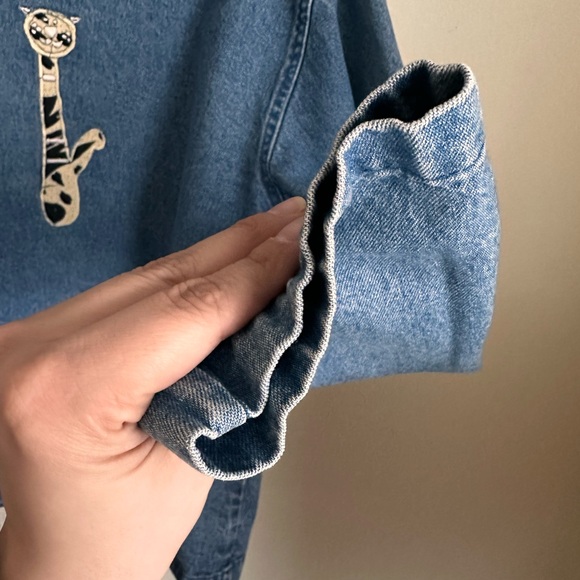 Vintage Jean Denim Jacket Cat Mom Embroidery Appliqué Quirky Cottagecore Artsy S - Picture 12 of 15